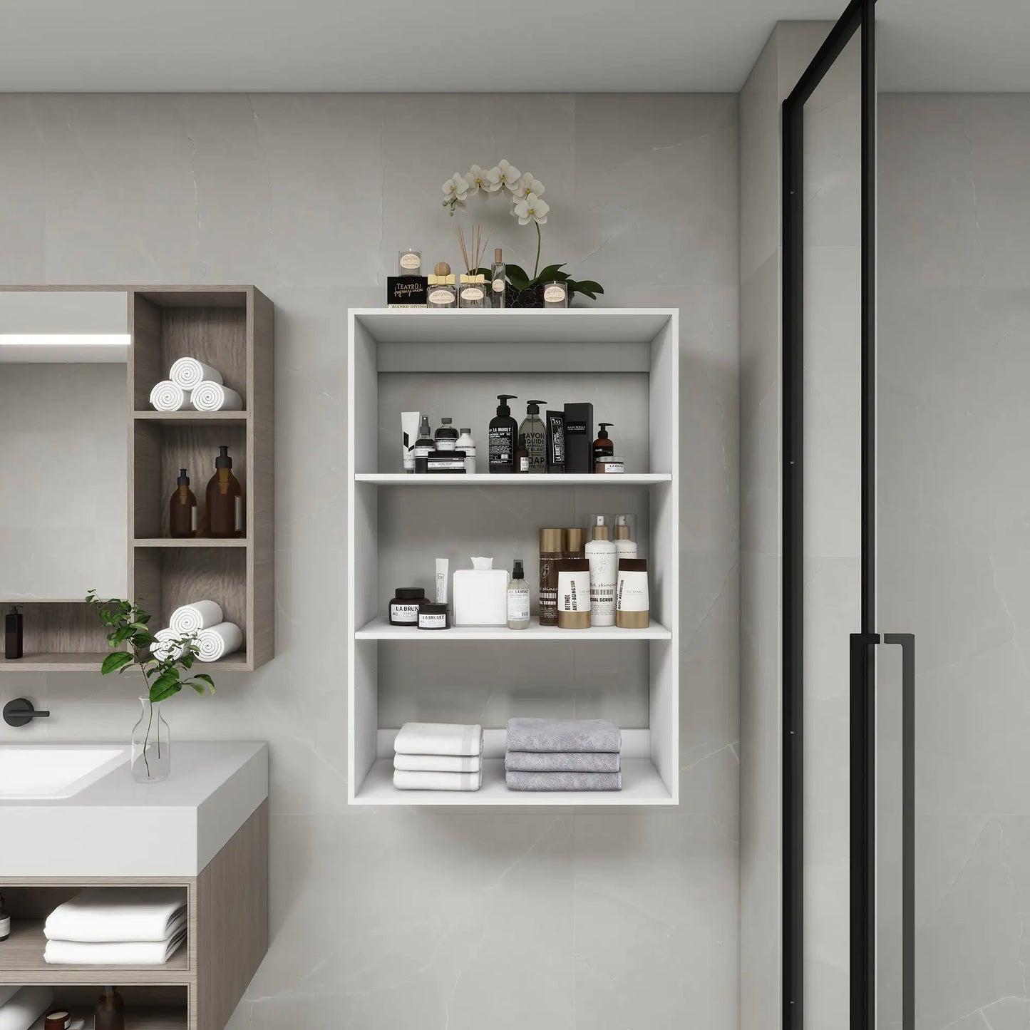 Bathroom closet shelves