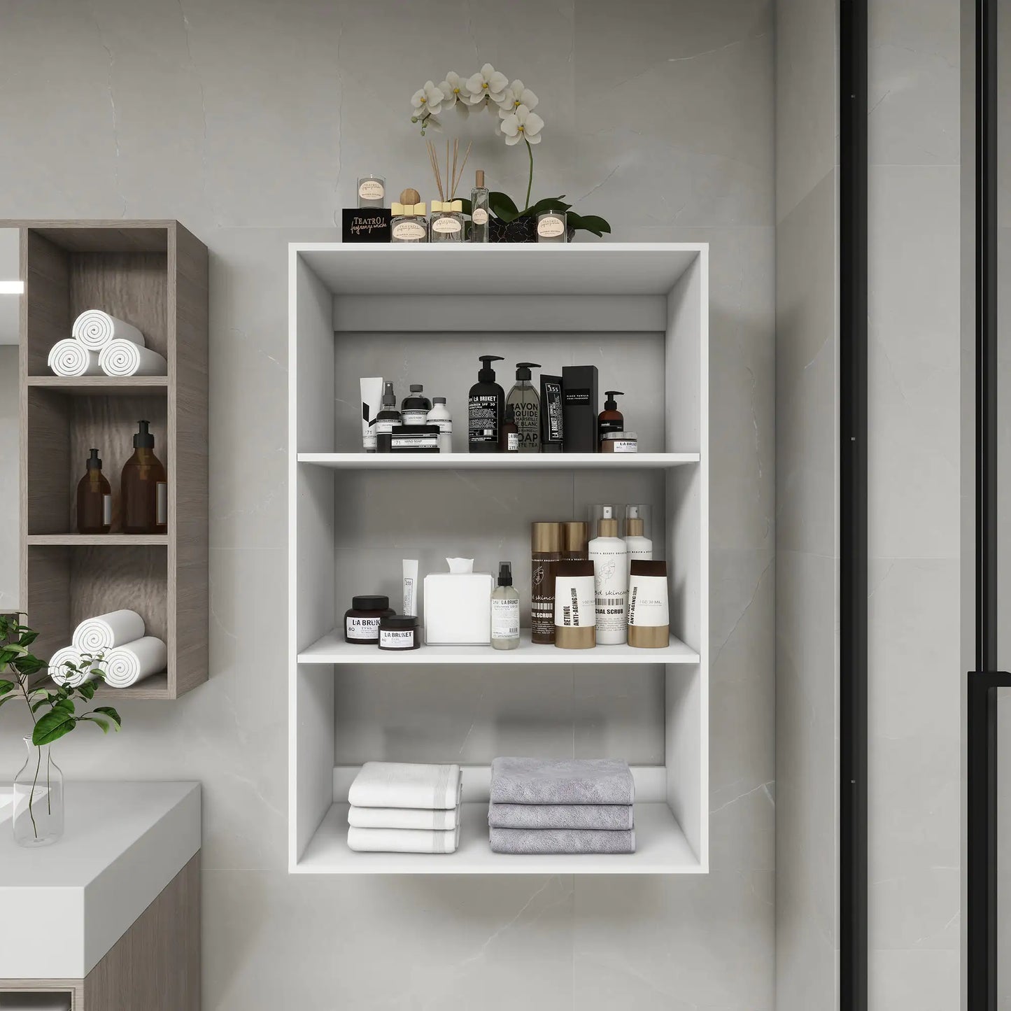 Bathroom closet shelves