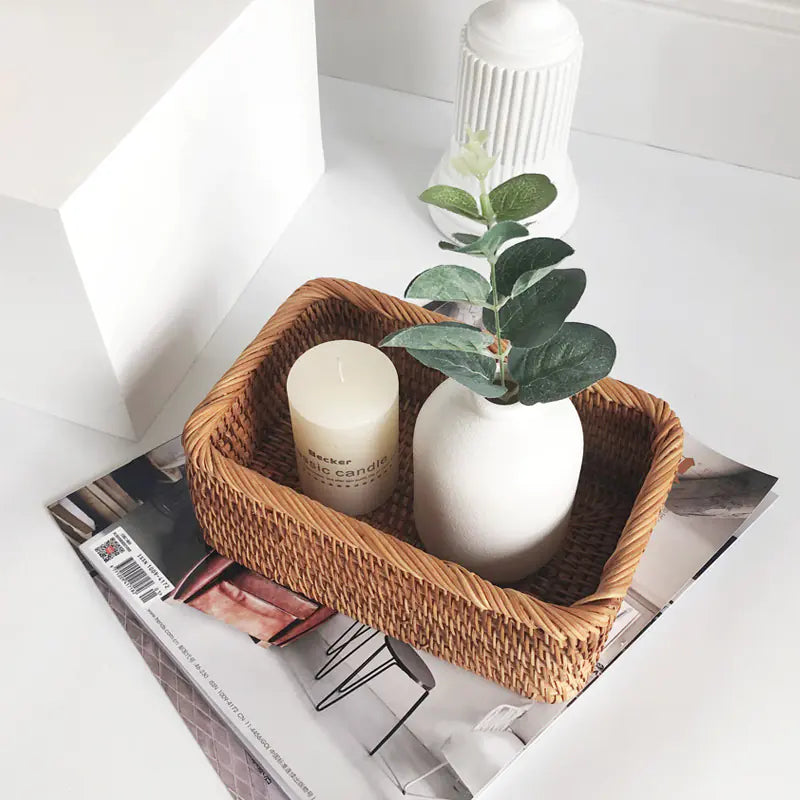 Handwoven Rattan Storage Basket for Snacks and Essentials