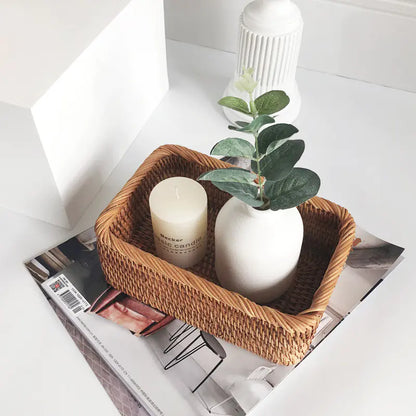 Handwoven Rattan Storage Basket for Snacks and Essentials